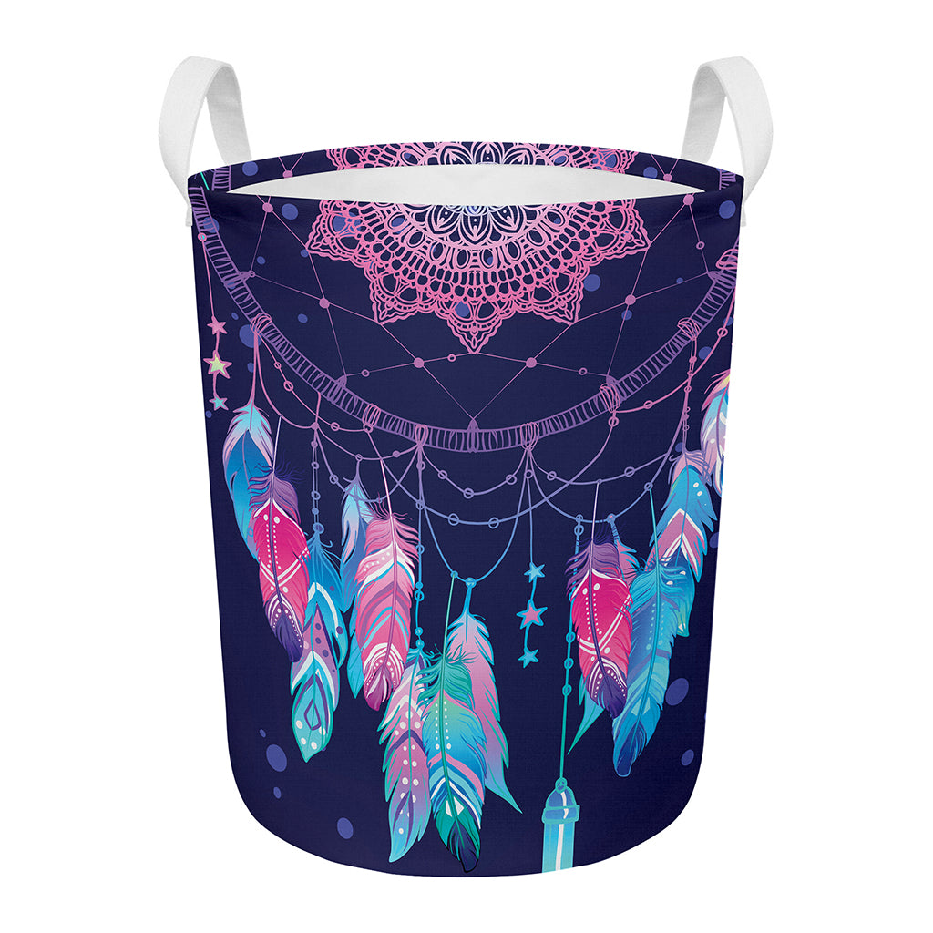 Teal And Purple Dream Catcher Print Round Laundry Basket