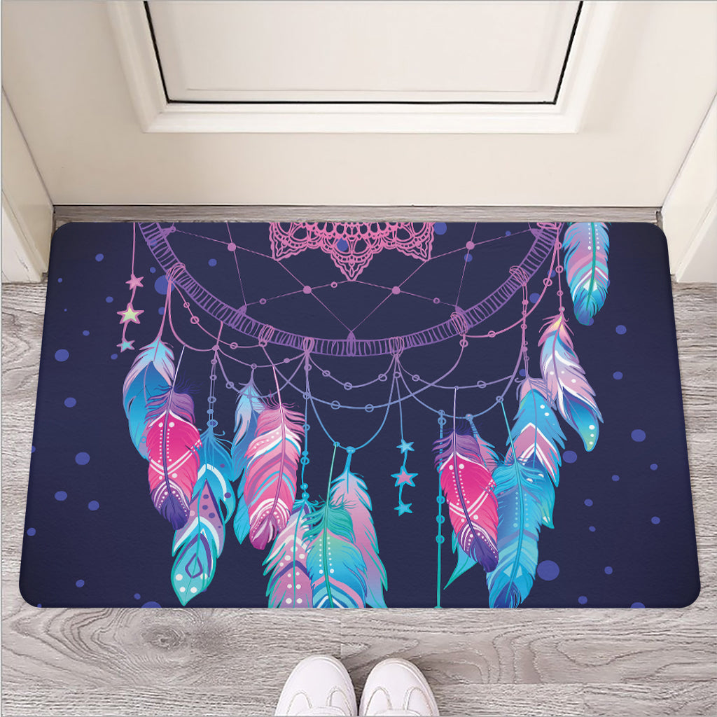 Teal And Purple Dream Catcher Print Rubber Doormat