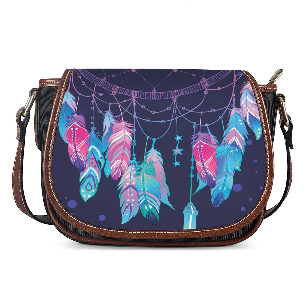 Teal And Purple Dream Catcher Print Saddle Bag