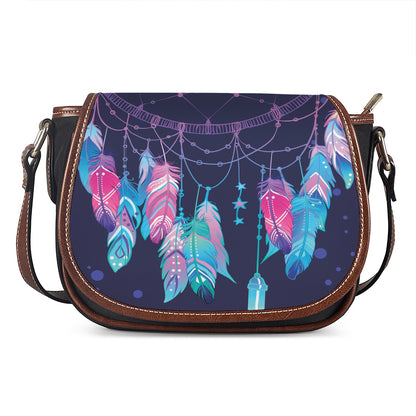 Teal And Purple Dream Catcher Print Saddle Bag