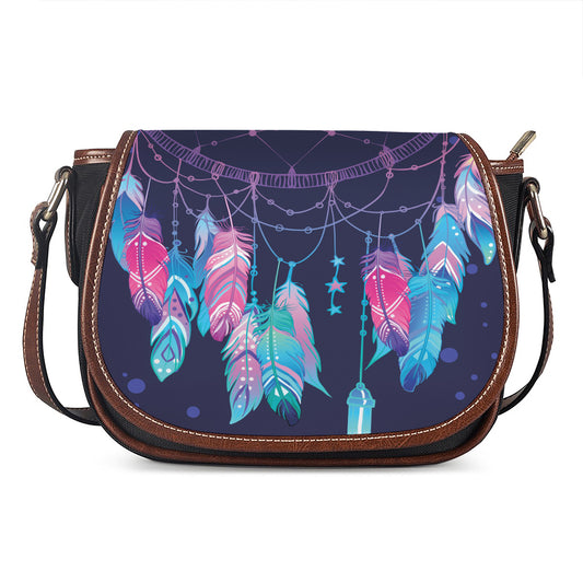 Teal And Purple Dream Catcher Print Saddle Bag