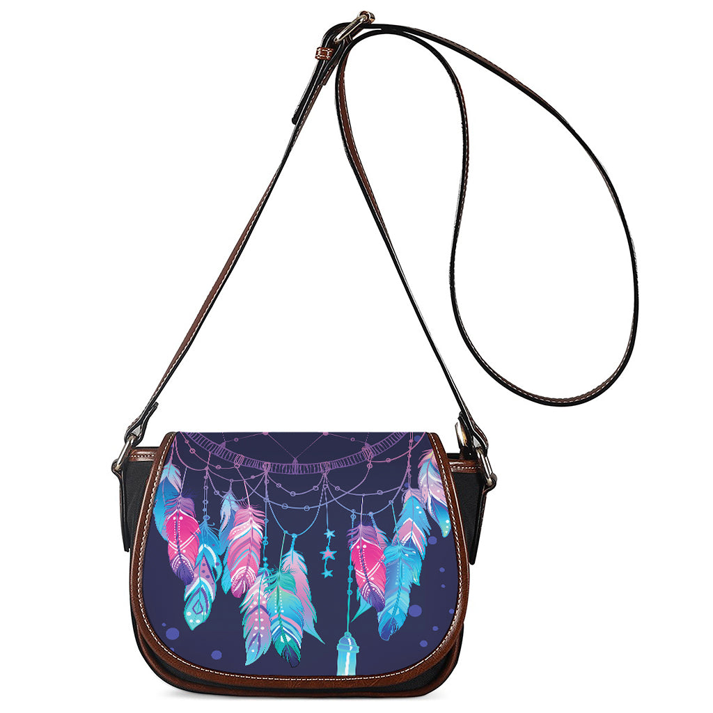 Teal And Purple Dream Catcher Print Saddle Bag