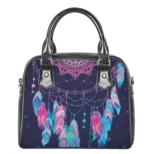 Teal And Purple Dream Catcher Print Shoulder Handbag