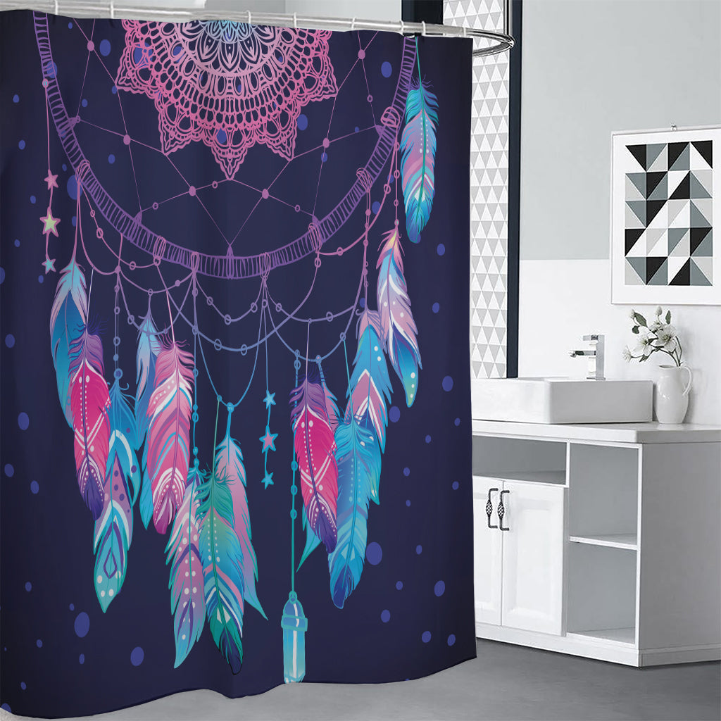 Teal And Purple Dream Catcher Print Shower Curtain