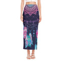 Teal And Purple Dream Catcher Print Side Slit Maxi Skirt
