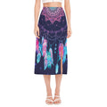 Teal And Purple Dream Catcher Print Side Slit Midi Skirt