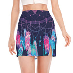 Teal And Purple Dream Catcher Print Side Slit Mini Skirt