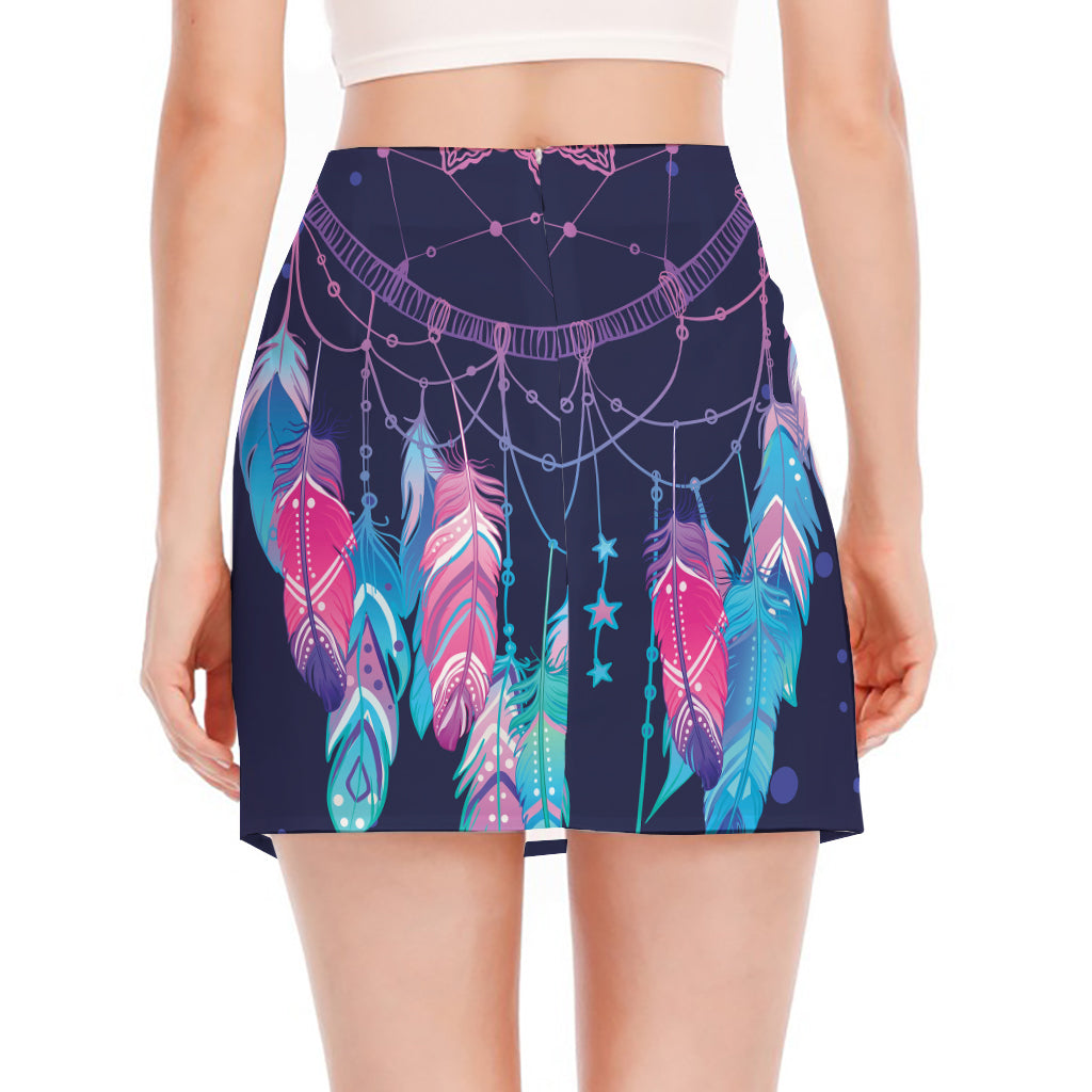 Teal And Purple Dream Catcher Print Side Slit Mini Skirt