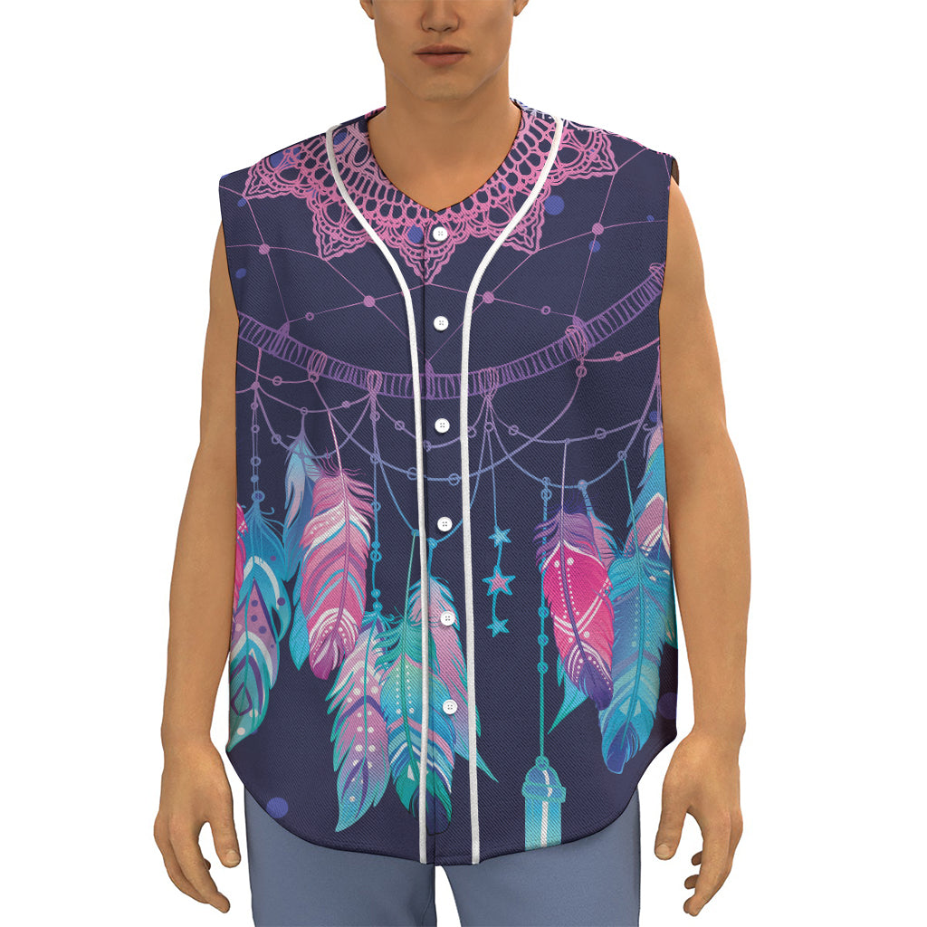 Teal And Purple Dream Catcher Print Sleeveless Baseball Jersey