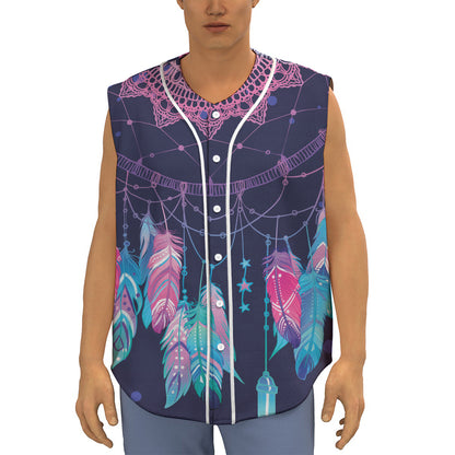 Teal And Purple Dream Catcher Print Sleeveless Baseball Jersey