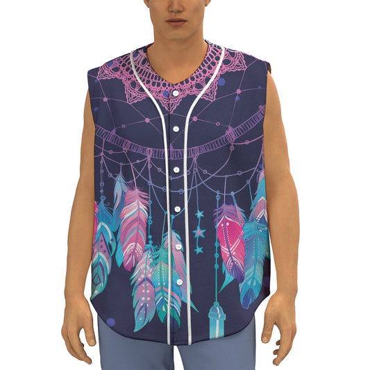 Teal And Purple Dream Catcher Print Sleeveless Baseball Jersey