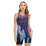 Teal And Purple Dream Catcher Print Sleeveless One Piece Swimsuit