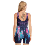 Teal And Purple Dream Catcher Print Sleeveless One Piece Swimsuit