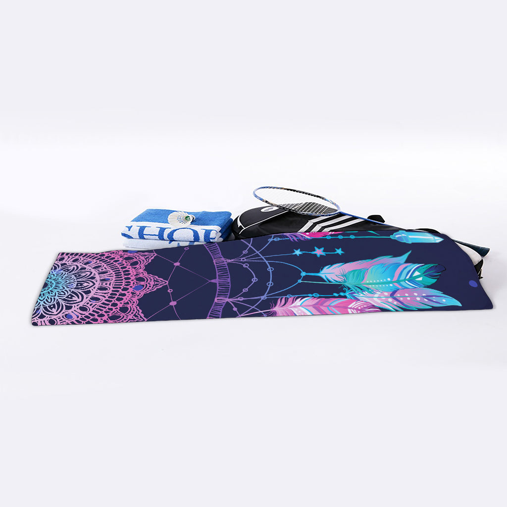Teal And Purple Dream Catcher Print Sports Towel