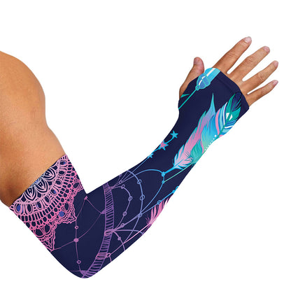 Teal And Purple Dream Catcher Print Sun Protection Arm Sleeves