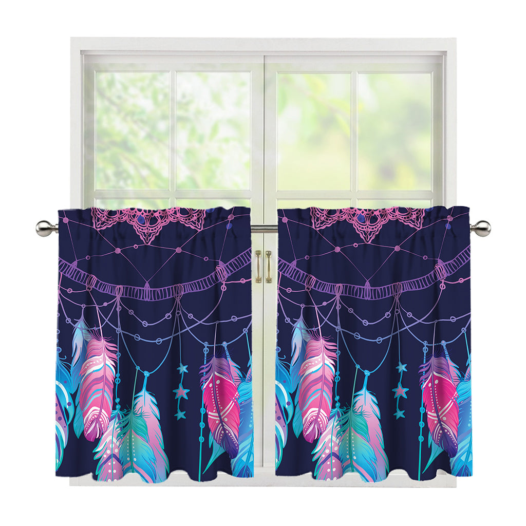 Teal And Purple Dream Catcher Print Tier Curtains