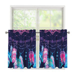 Teal And Purple Dream Catcher Print Tier Curtains