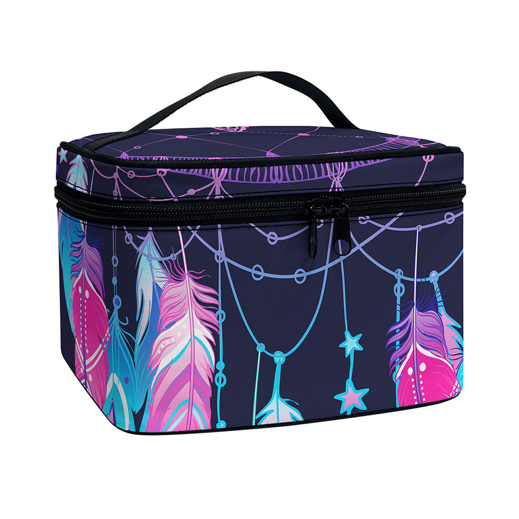 Teal And Purple Dream Catcher Print Travel Makeup Bag