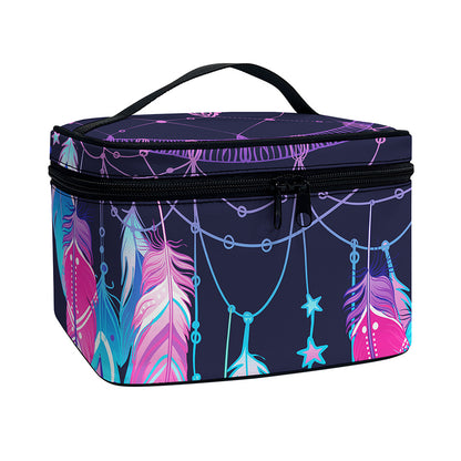 Teal And Purple Dream Catcher Print Travel Makeup Bag