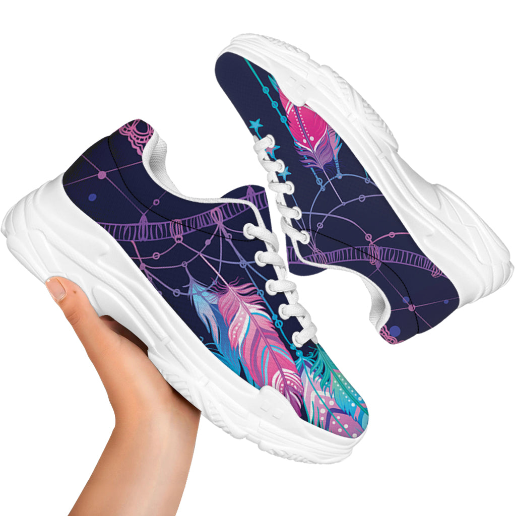 Teal And Purple Dream Catcher Print White Chunky Shoes