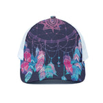 Teal And Purple Dream Catcher Print White Mesh Trucker Cap