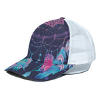 Teal And Purple Dream Catcher Print White Mesh Trucker Cap