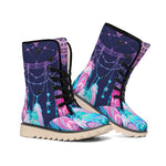 Teal And Purple Dream Catcher Print Winter Boots