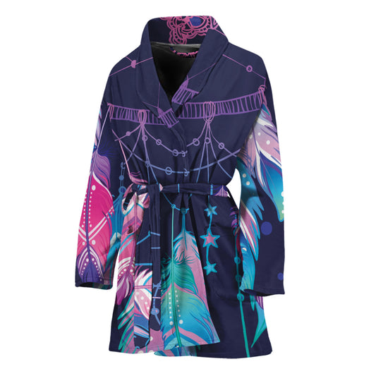 Teal And Purple Dream Catcher Print Women's Bathrobe
