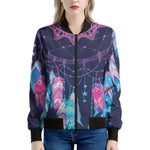 Teal And Purple Dream Catcher Print Women's Bomber Jacket