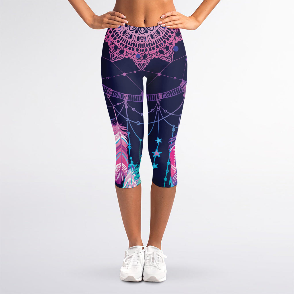 Teal And Purple Dream Catcher Print Women's Capri Leggings