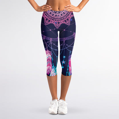 Teal And Purple Dream Catcher Print Women's Capri Leggings