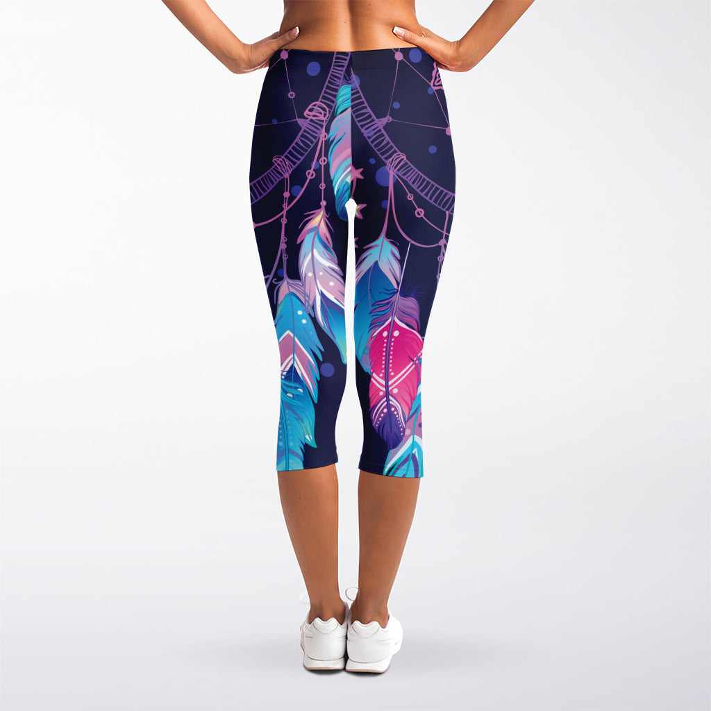 Teal And Purple Dream Catcher Print Women's Capri Leggings