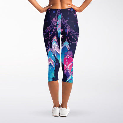 Teal And Purple Dream Catcher Print Women's Capri Leggings