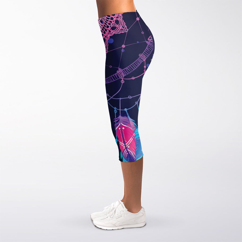 Teal And Purple Dream Catcher Print Women's Capri Leggings