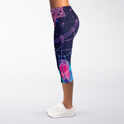 Teal And Purple Dream Catcher Print Women's Capri Leggings