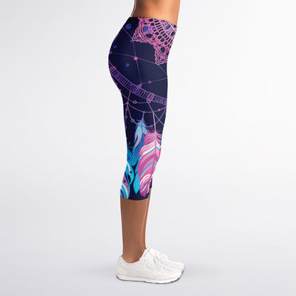 Teal And Purple Dream Catcher Print Women's Capri Leggings
