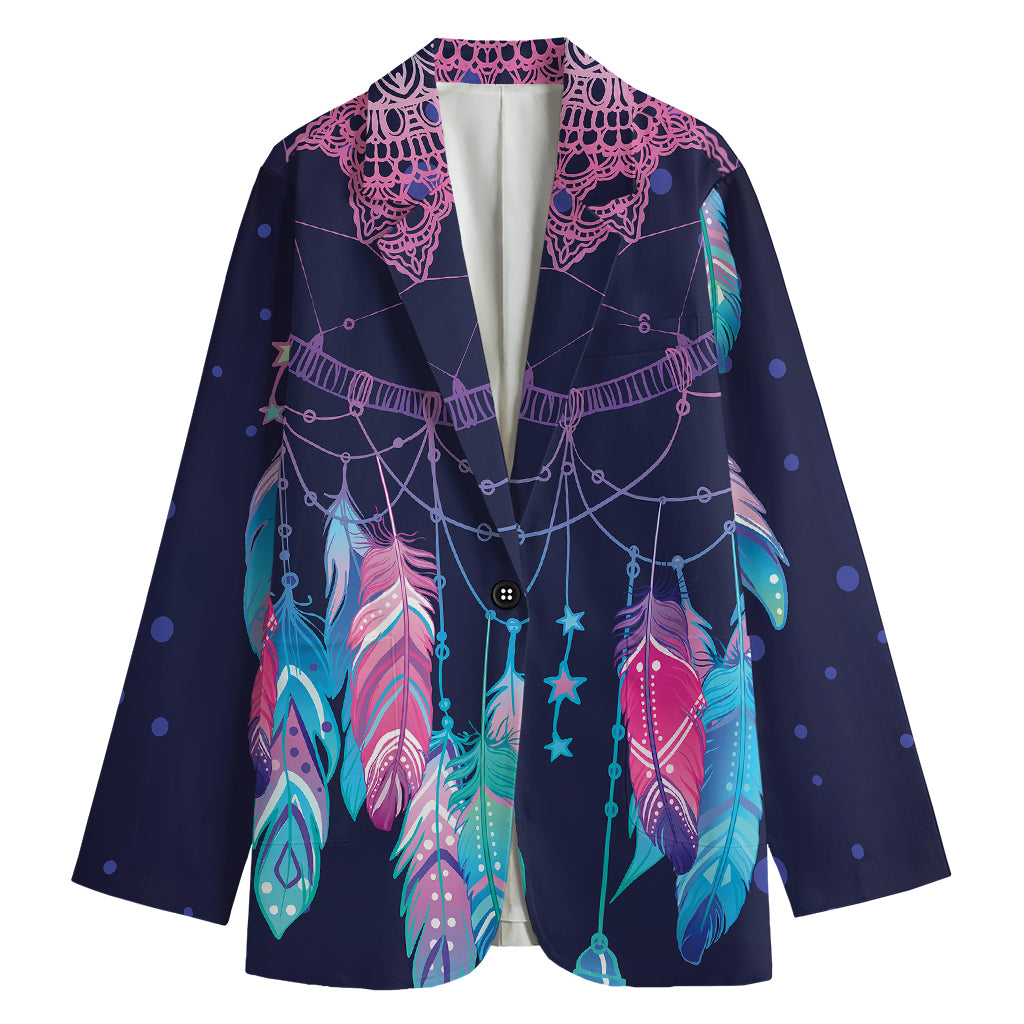Teal And Purple Dream Catcher Print Women's Cotton Blazer