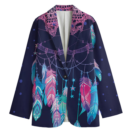 Teal And Purple Dream Catcher Print Women's Cotton Blazer