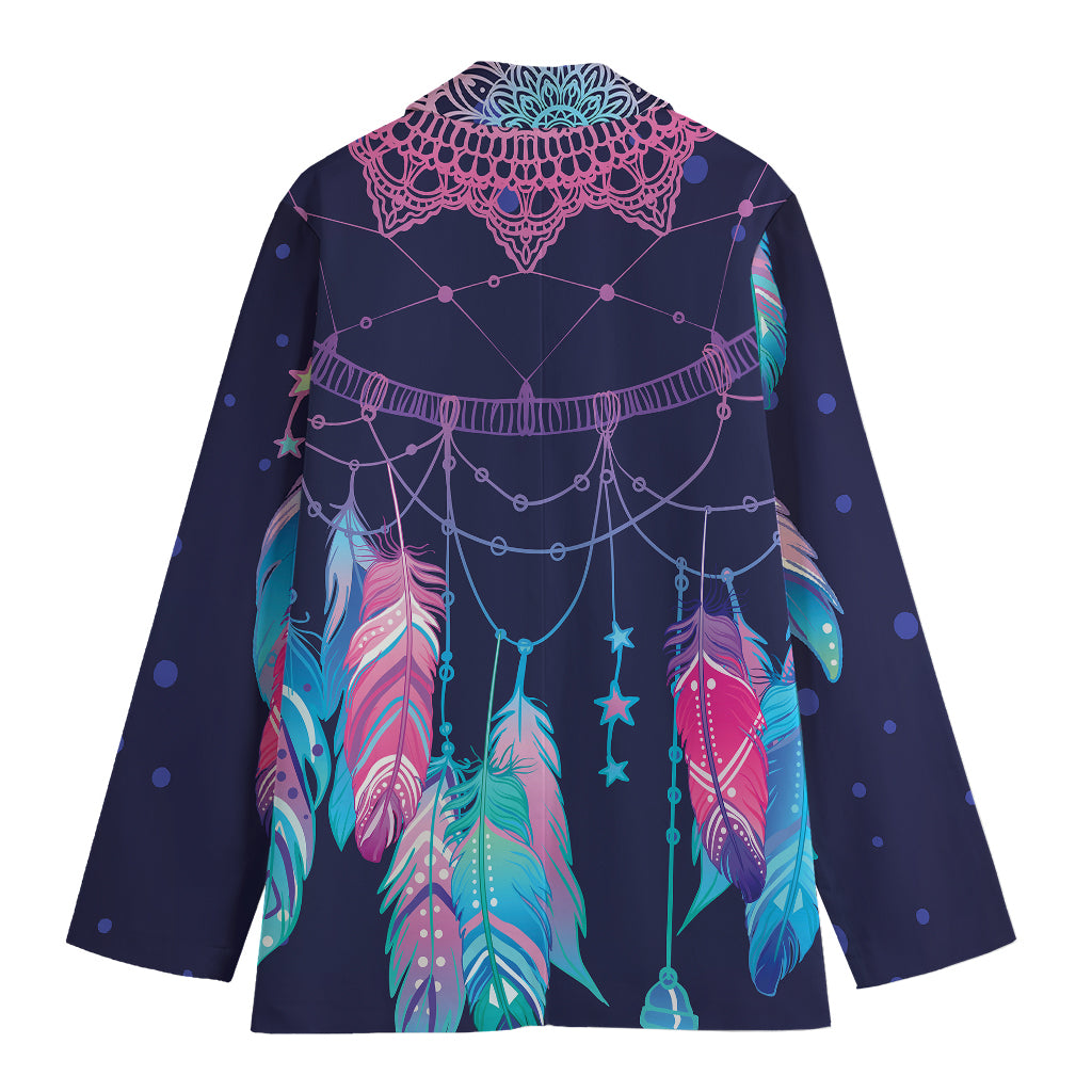 Teal And Purple Dream Catcher Print Women's Cotton Blazer