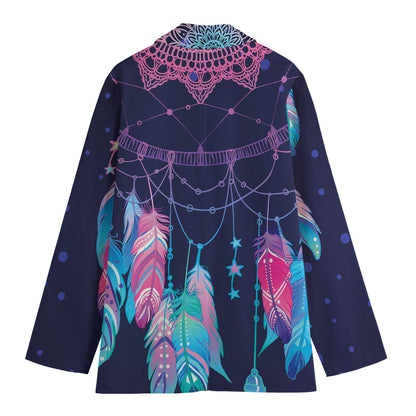 Teal And Purple Dream Catcher Print Women's Cotton Blazer