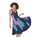 Teal And Purple Dream Catcher Print Women's Sleeveless Dress
