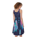 Teal And Purple Dream Catcher Print Women's Sleeveless Dress