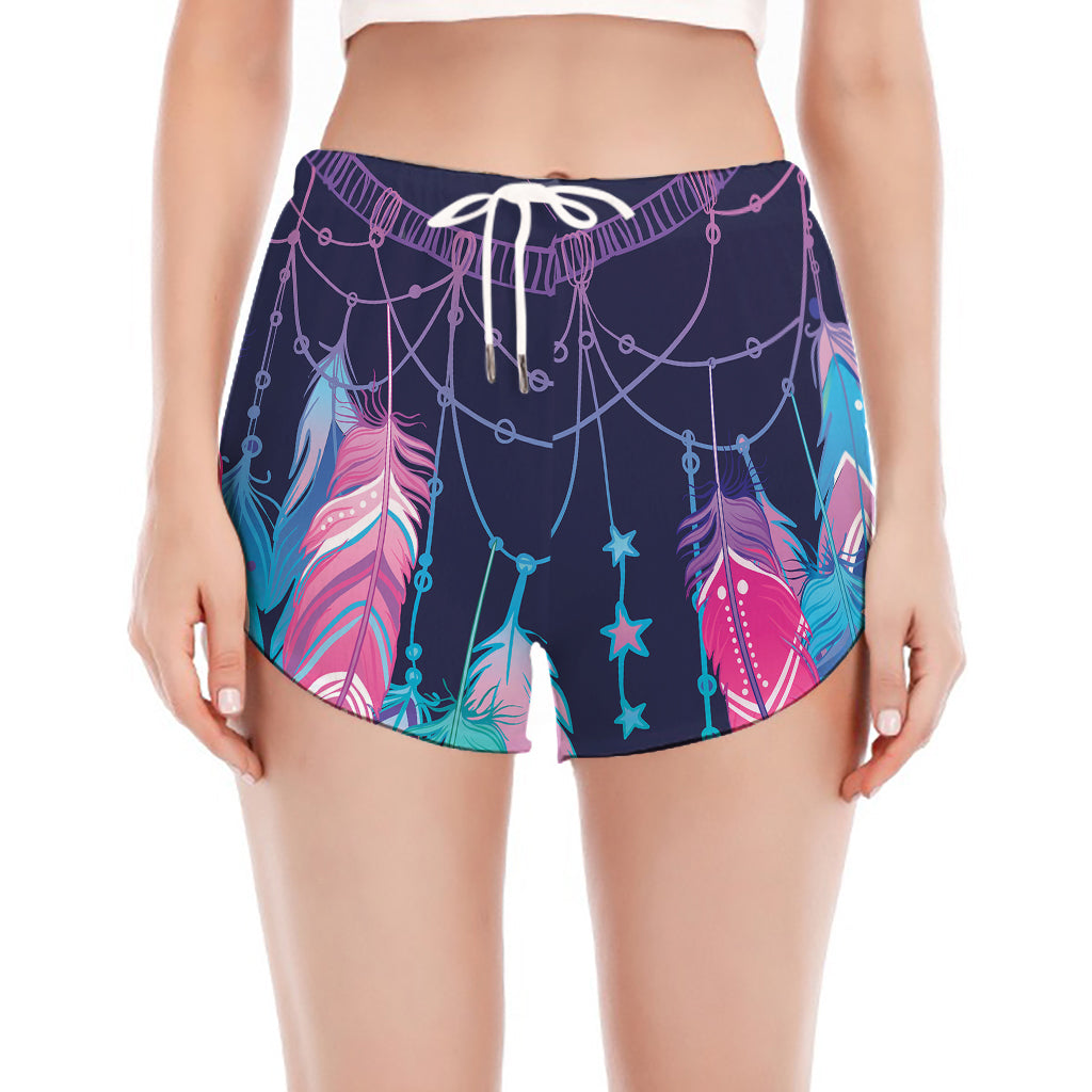 Teal And Purple Dream Catcher Print Women's Split Running Shorts