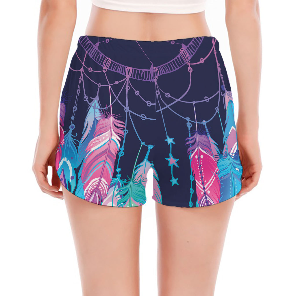 Teal And Purple Dream Catcher Print Women's Split Running Shorts