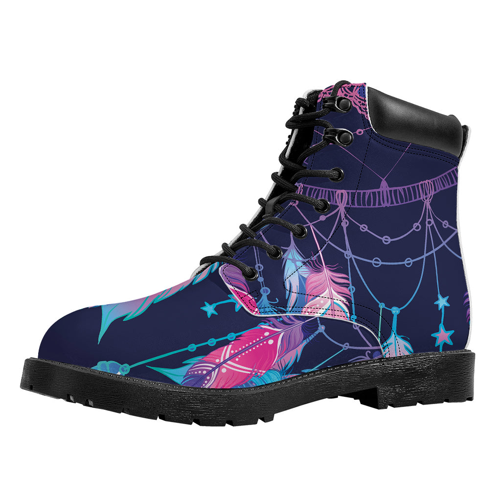 Teal And Purple Dream Catcher Print Work Boots