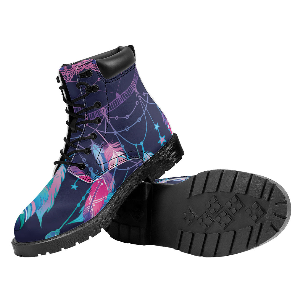 Teal And Purple Dream Catcher Print Work Boots
