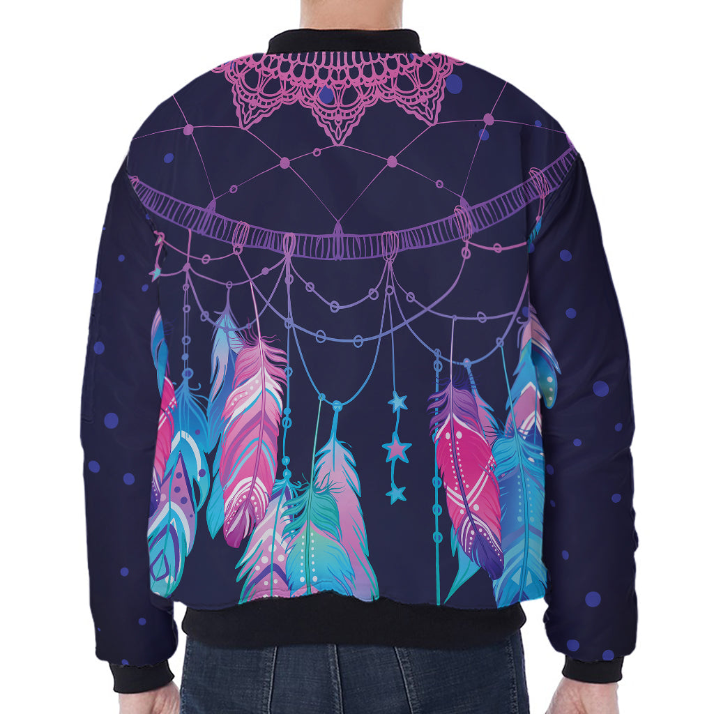 Teal And Purple Dream Catcher Print Zip Sleeve Bomber Jacket