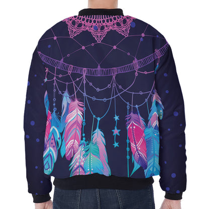 Teal And Purple Dream Catcher Print Zip Sleeve Bomber Jacket