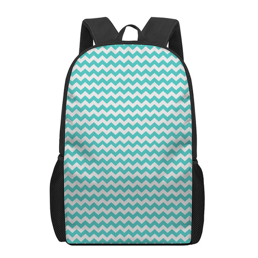 Teal And White Chevron Pattern Print 17 Inch Backpack