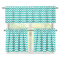 Teal And White Chevron Pattern Print 3 Piece Kitchen Curtains